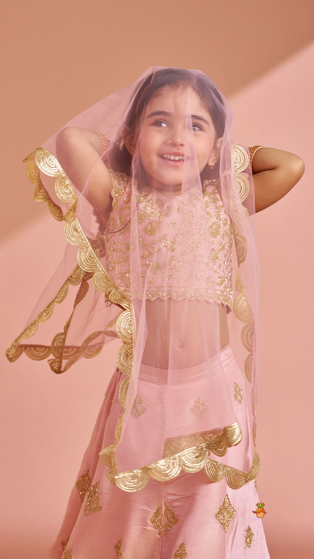 Pink Shimmery Sequin Embroidered Top With Flared Lehenga And Matching Dupatta