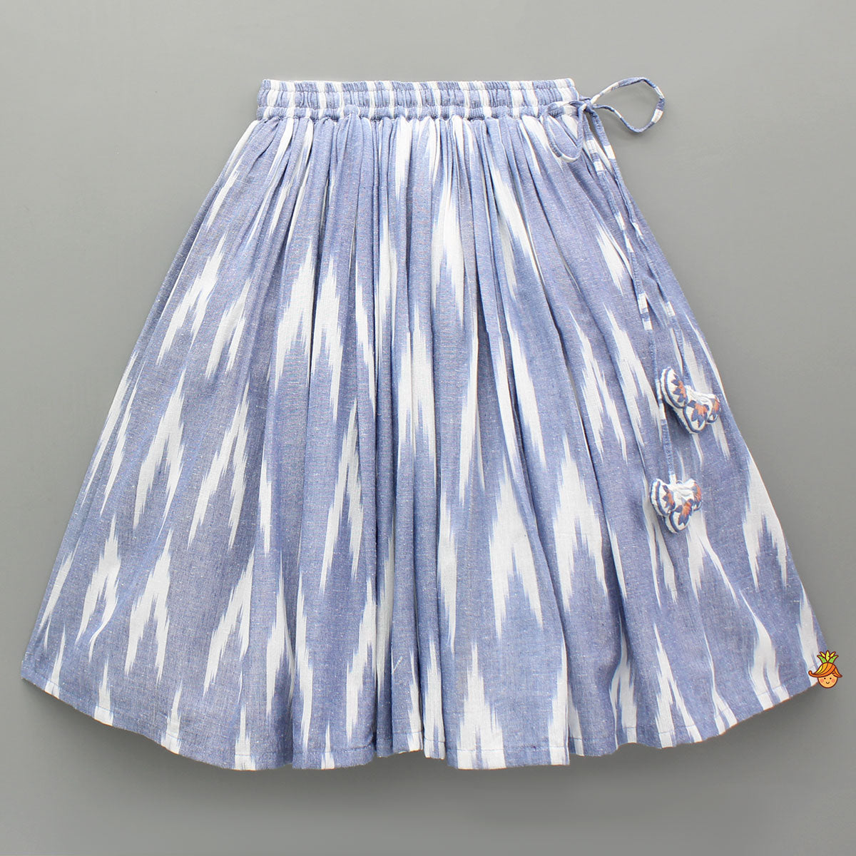 Cotton Top With Knot-Detailed Neckline And Ikat Printed Lehenga