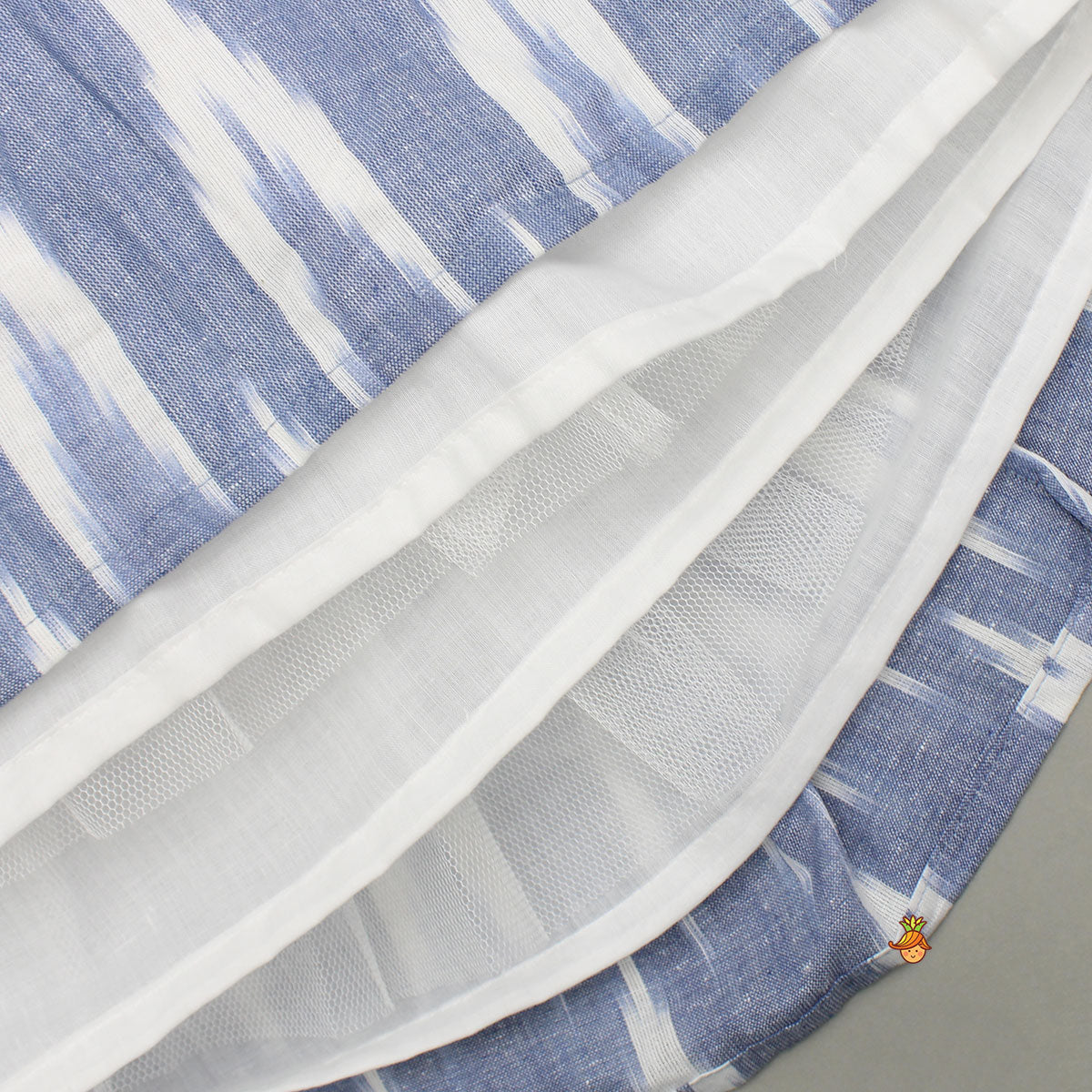 Cotton Top With Knot-Detailed Neckline And Ikat Printed Lehenga