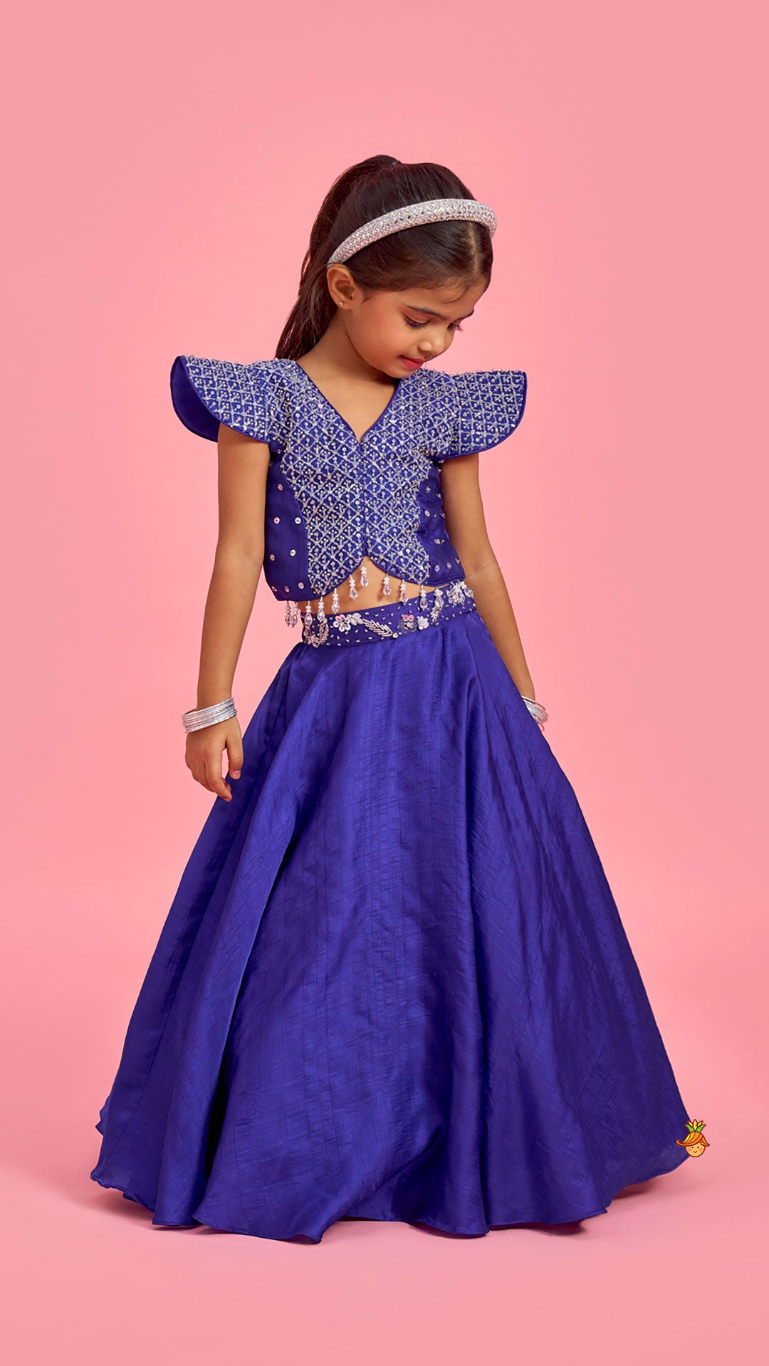 Purple Beaded Sequin Embellished Top With Flared Lehenga