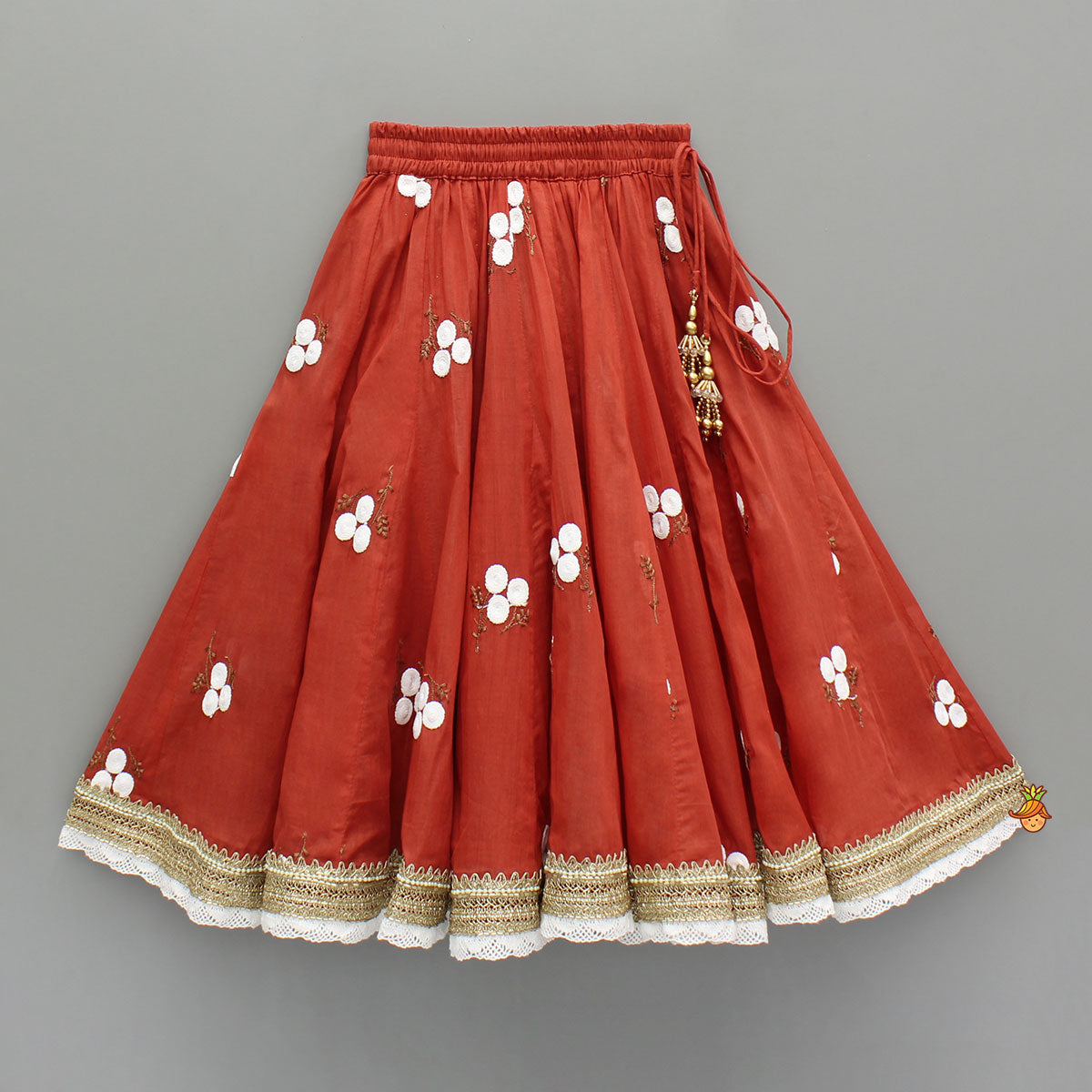 Red Floral Embroidered Sleeveless Top With Matching Lehenga