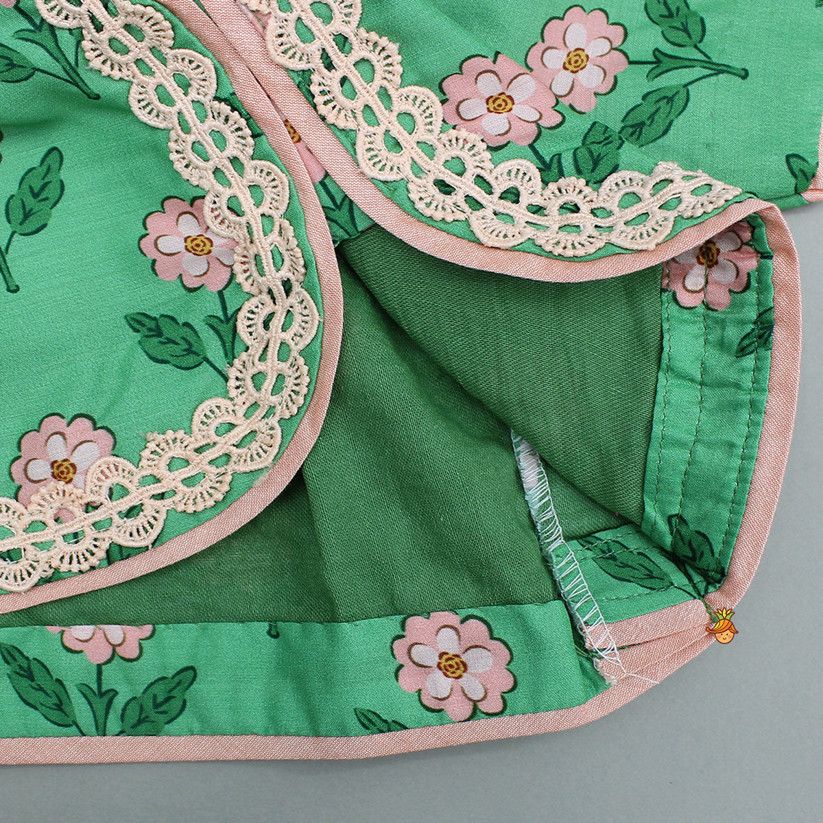 Lace Green Floral Top With Ghagra And Dupatta