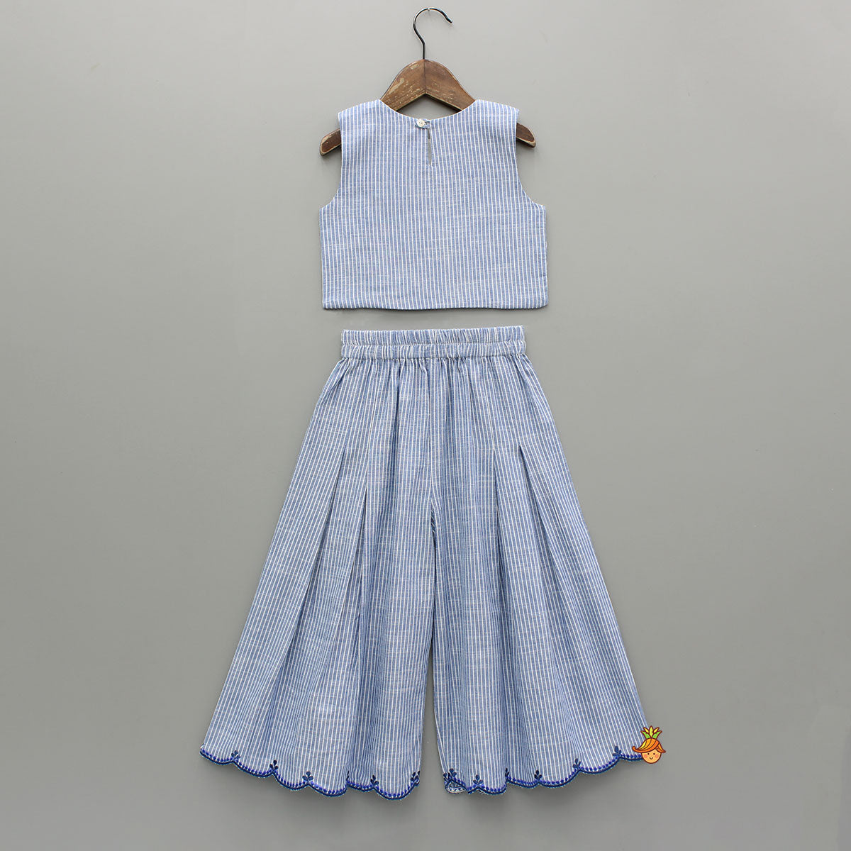 Linen Embroidered Top With Wide Leg Pants