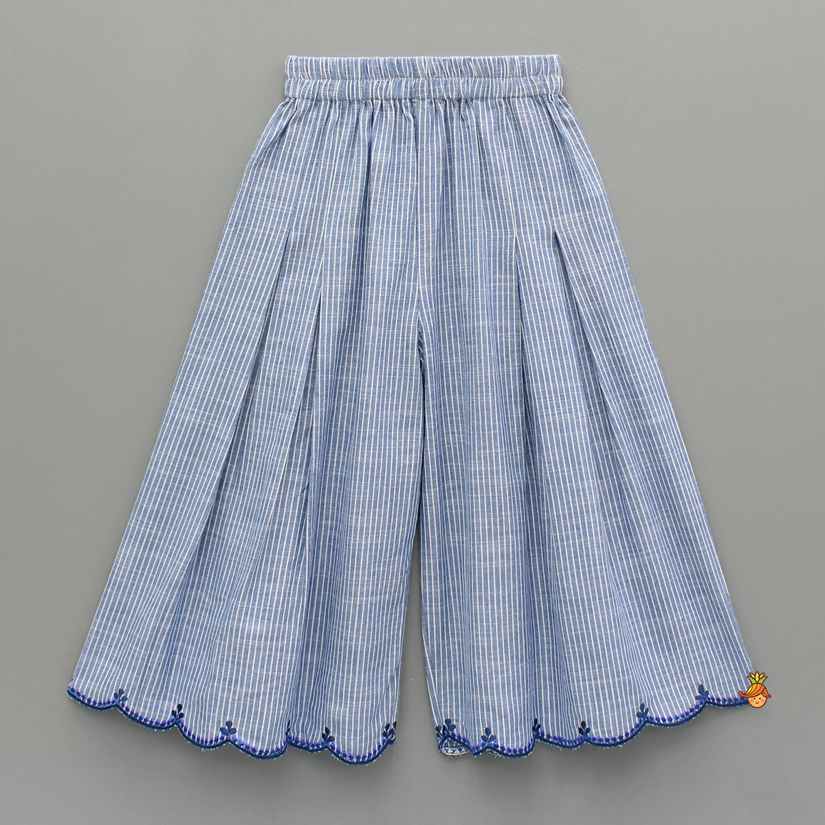 Linen Embroidered Top With Wide Leg Pants