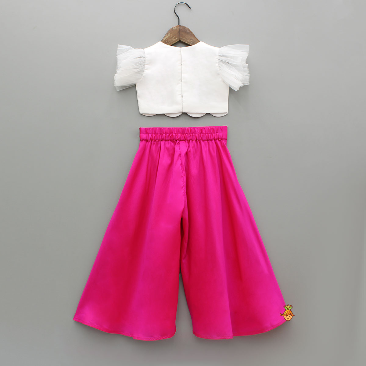 White Embroidered Top And Flared Palazzos