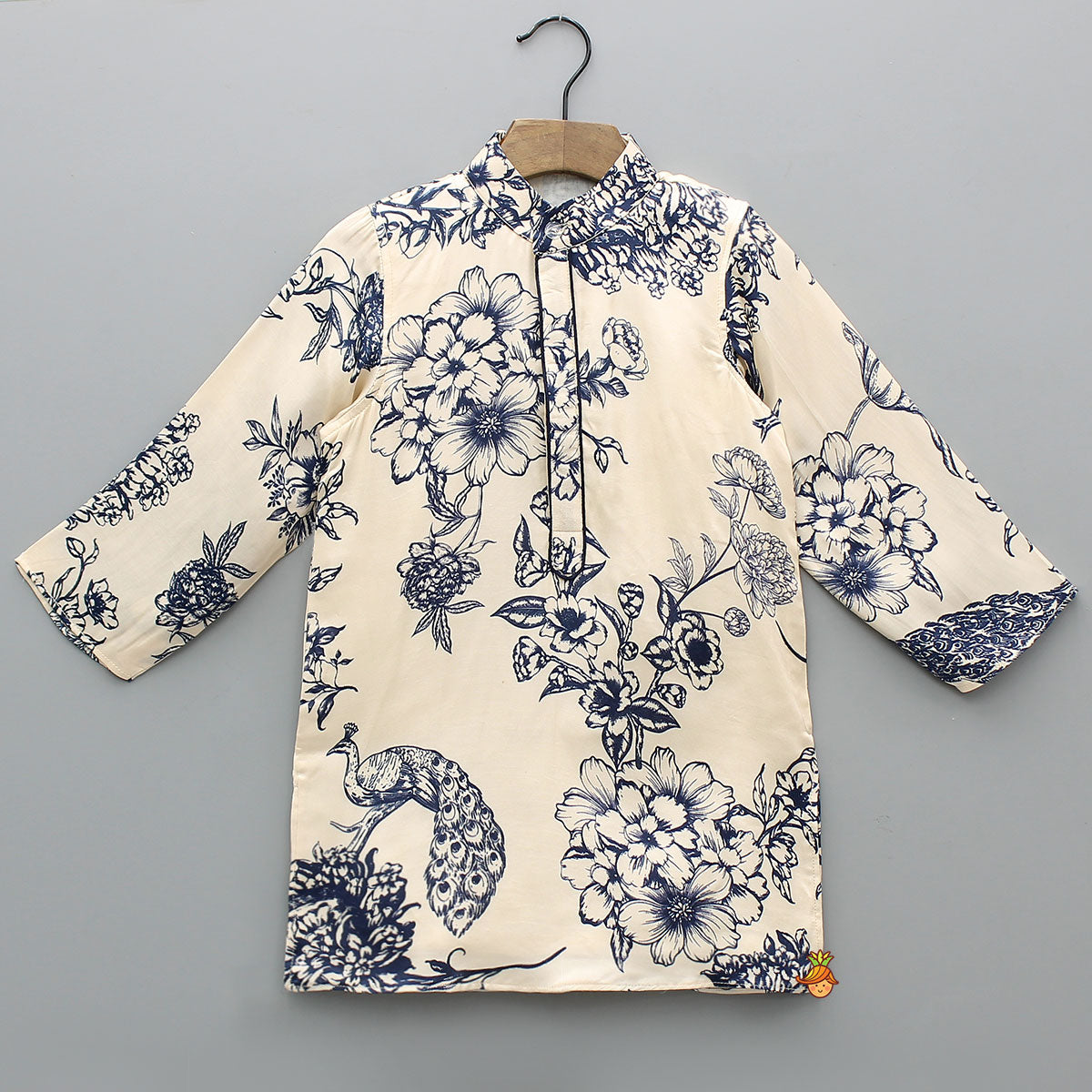 Blue And White Floral Print Kurta And Pyjama