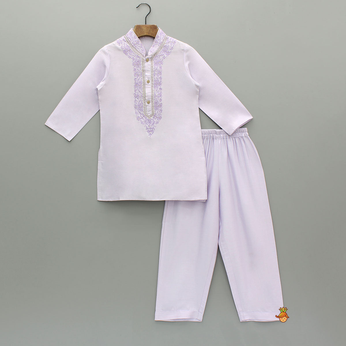 Lilac Embroidered Kurta With Silk Pyjama