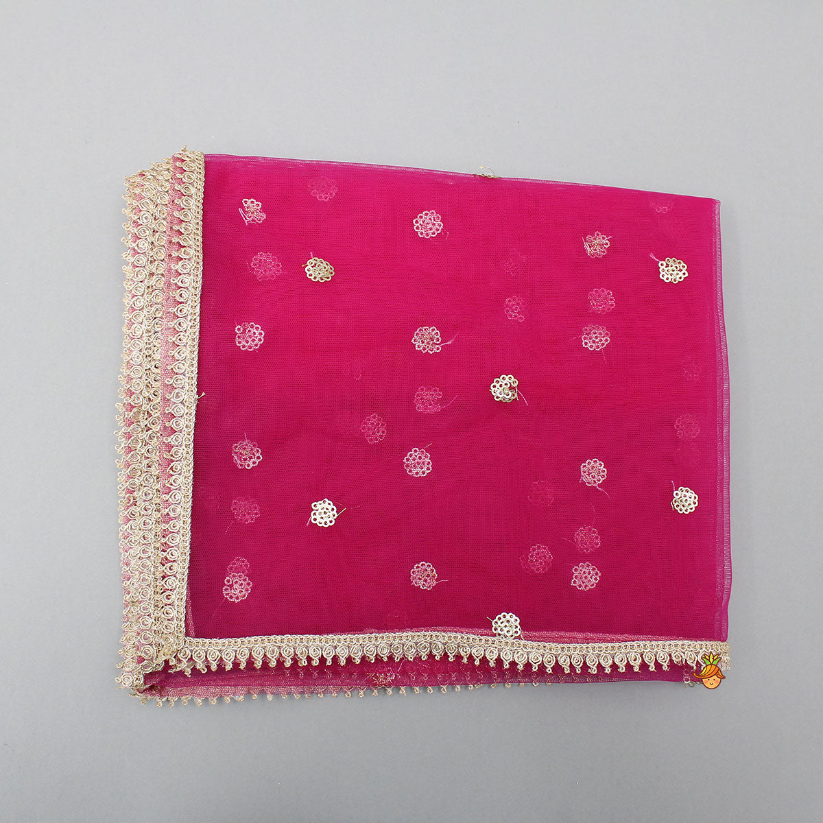 V-Neck Bandhani-Printed Pink Shimmery Top And Lehenga With Sequins Embroidered Matching Dupatta