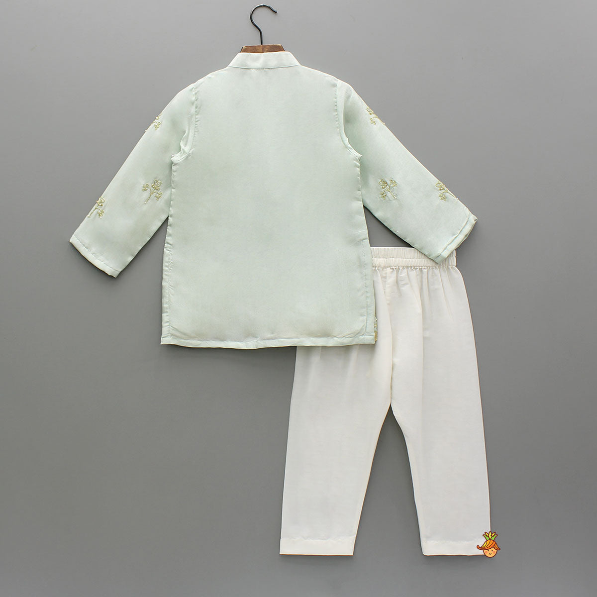 Blue Embroidered Silk Kurta And White Pyjama