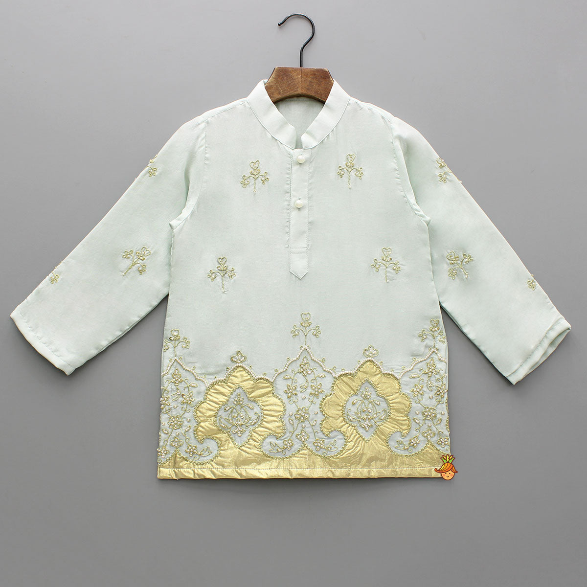 Blue Embroidered Silk Kurta And White Pyjama