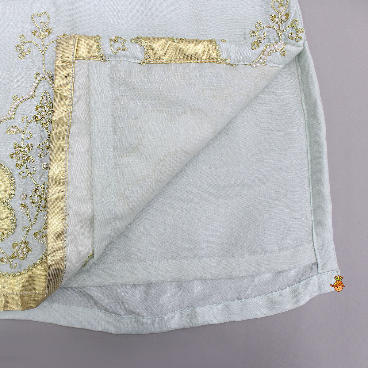 Blue Embroidered Silk Kurta And White Pyjama