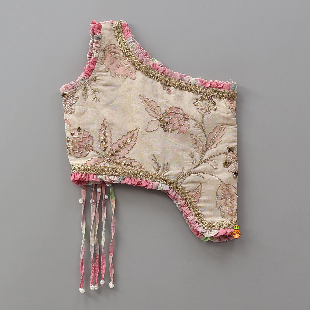 Beige Embroidered Top With Crush Tissue Palazzo