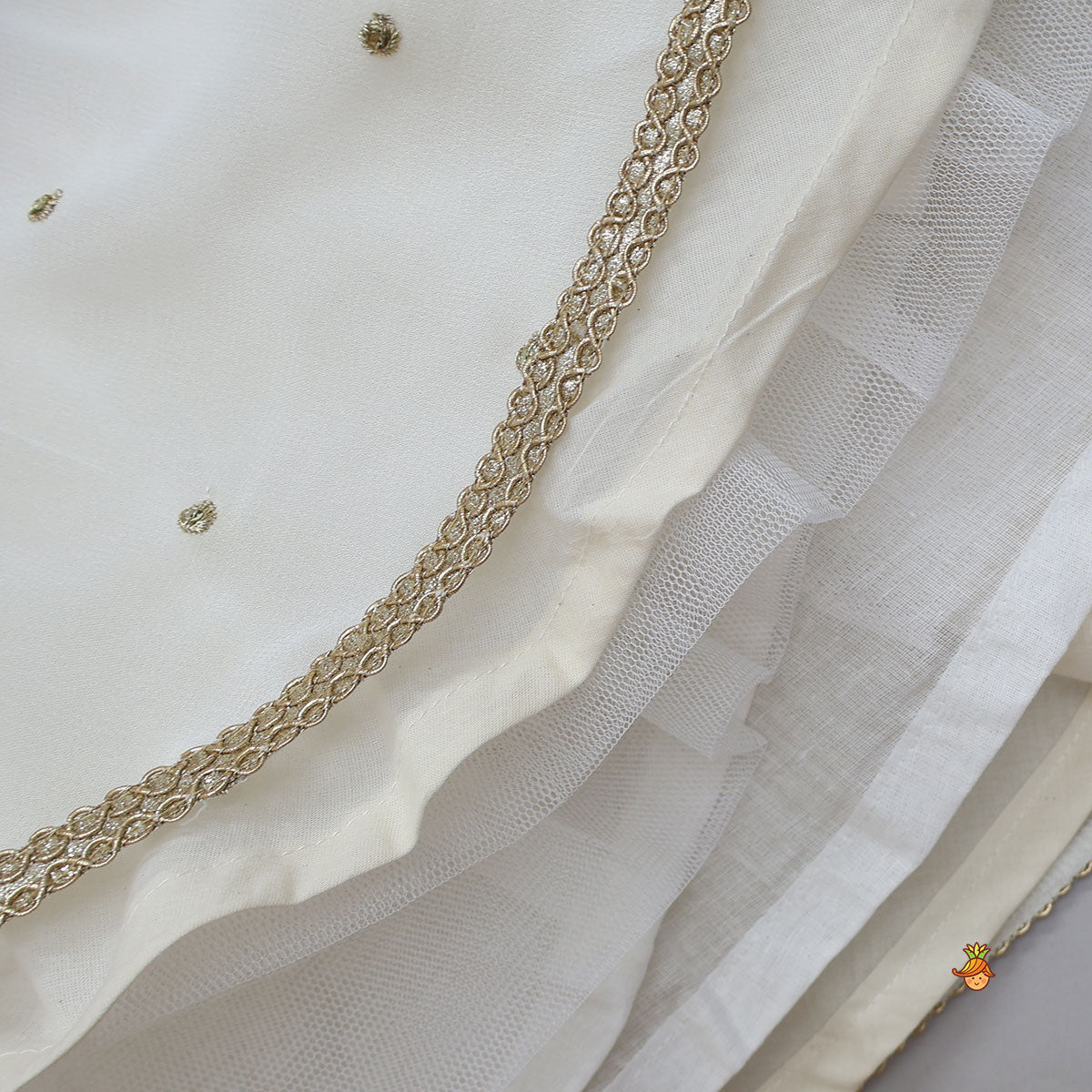 Pink Brocade Top With Off White Lehenga And Dupatta