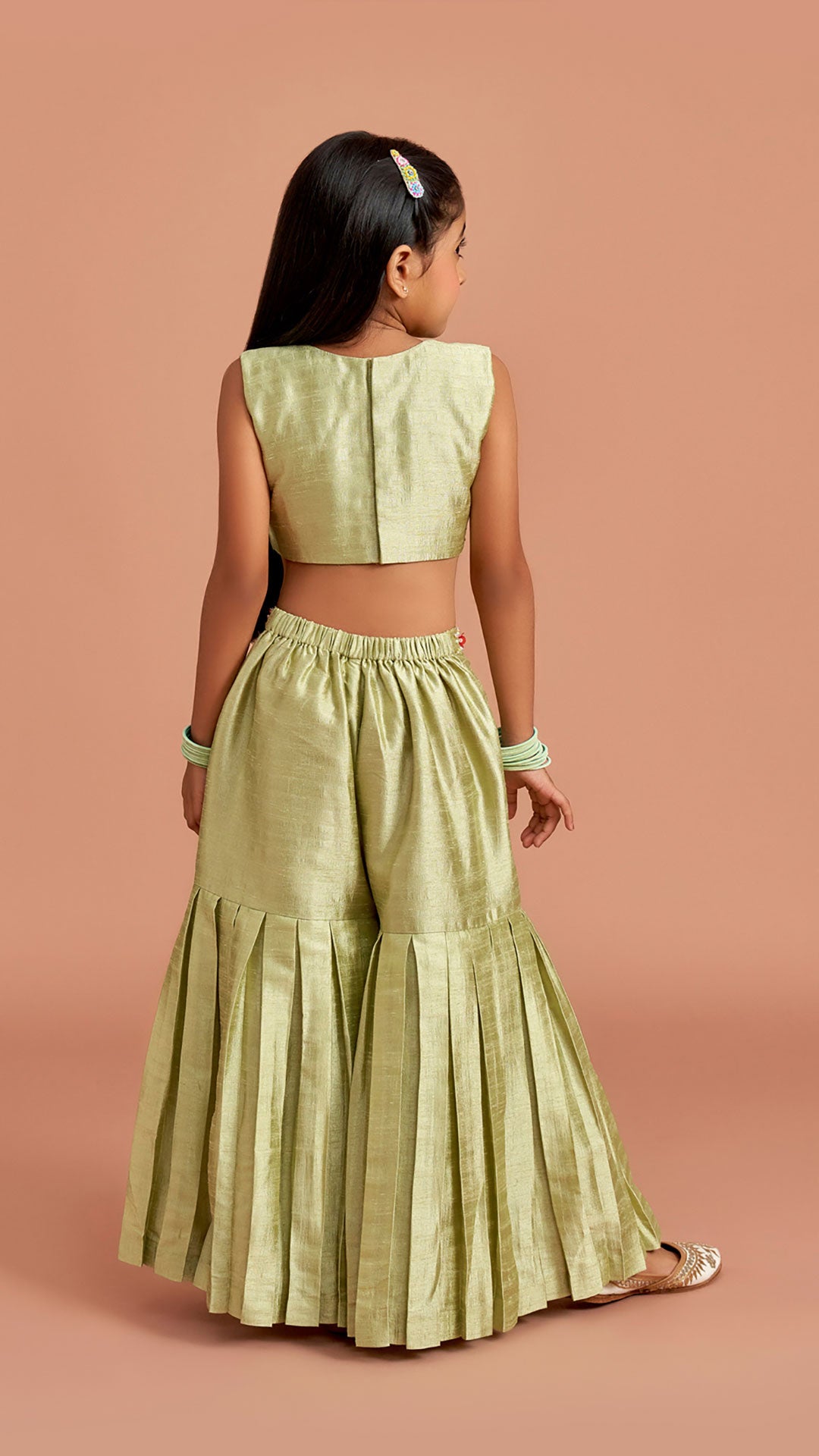 Multicolor Beaded Criss Cross Tie Up Top With Pleated Sharara