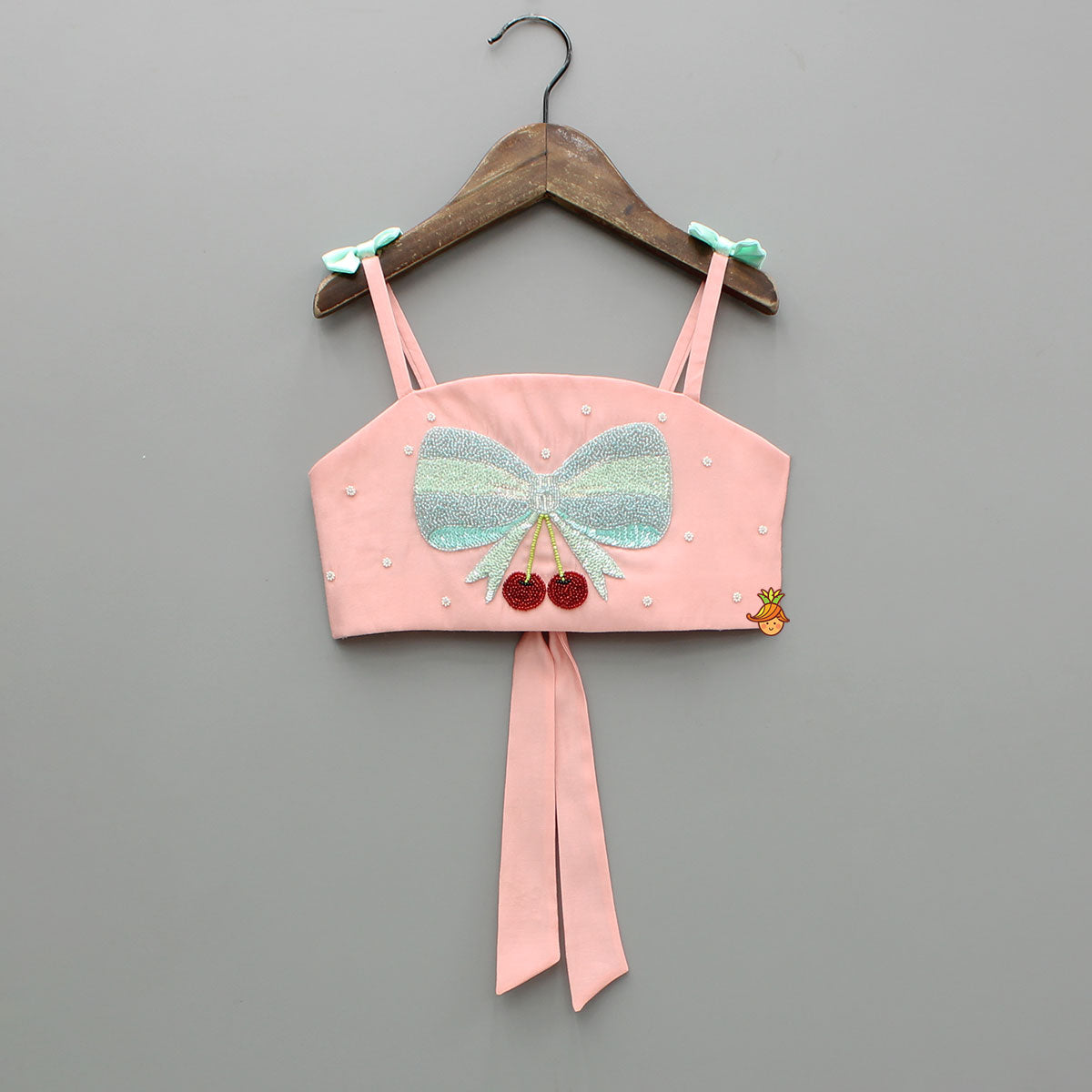 Peach Embroidered Silk Top With Lehenga