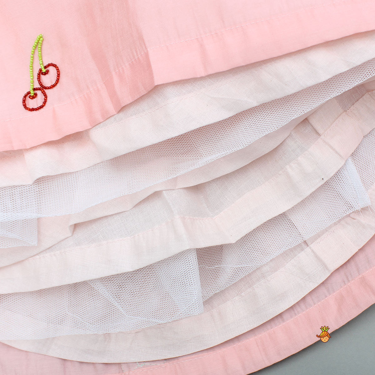 Peach Embroidered Silk Top With Lehenga