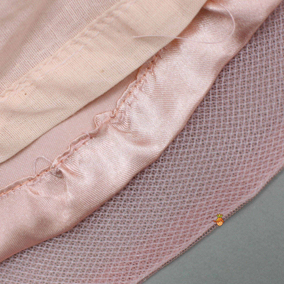 Butterfly Adorned Sequin Peach Net Ruffle Dress