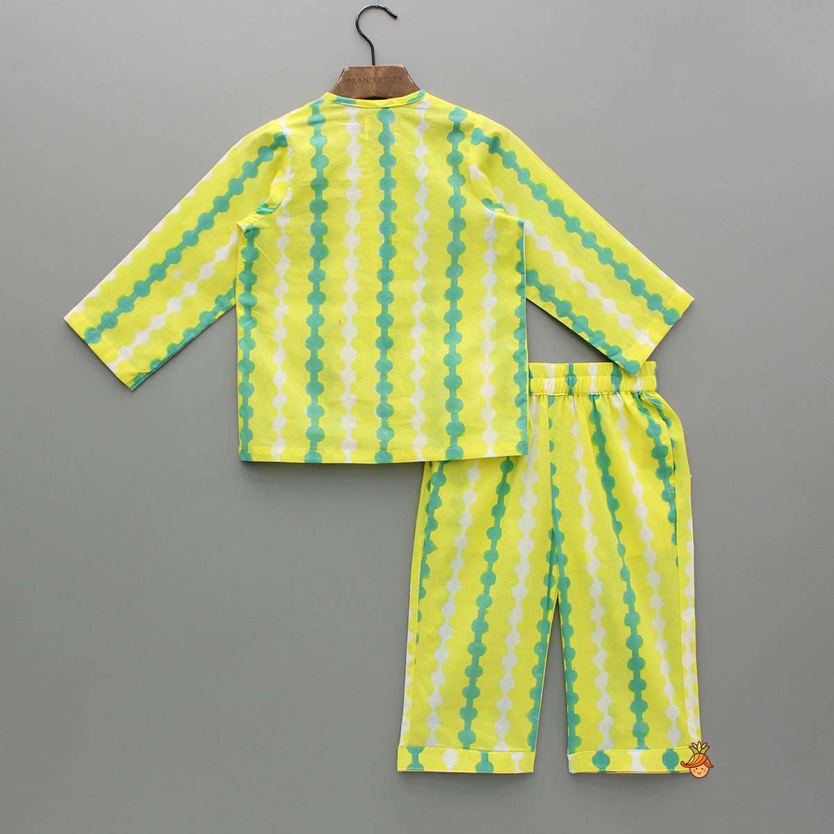 Yellow And Green Cotton Printed Sleepwear Set