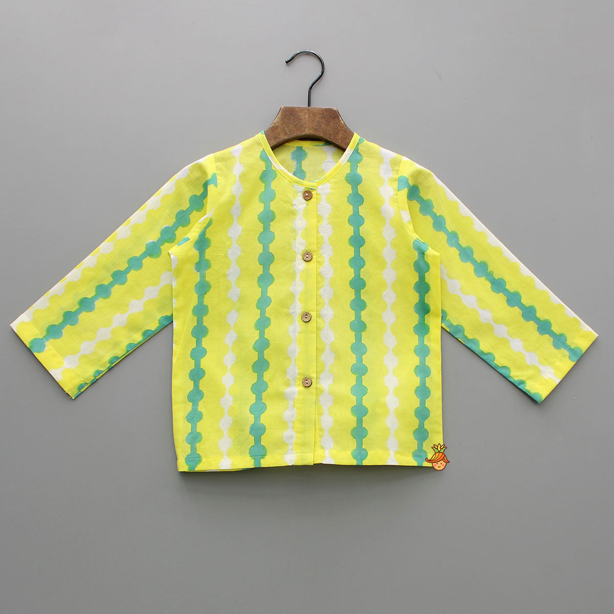 Yellow And Green Cotton Printed Sleepwear Set