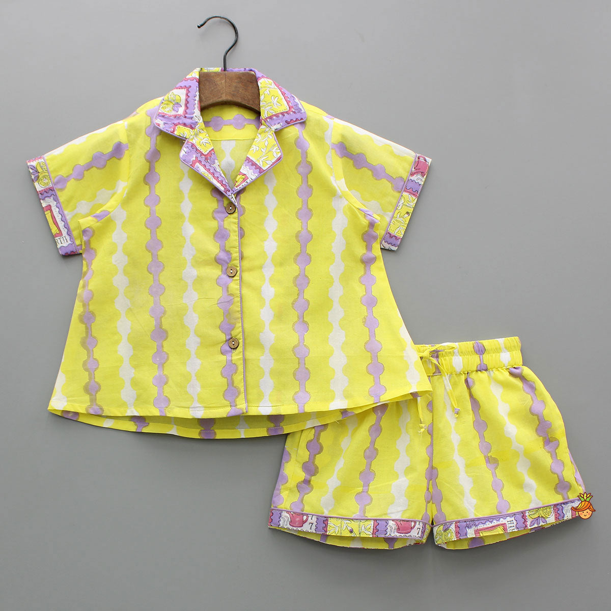 Yellow And Purple Printed Sleepwear