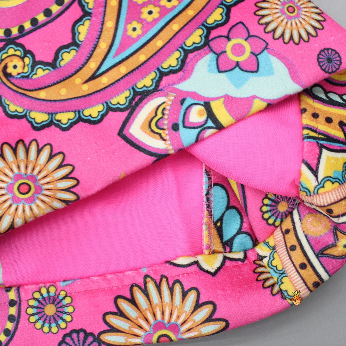 Pink High Low Organza Top With Multicolour Printed Skirt