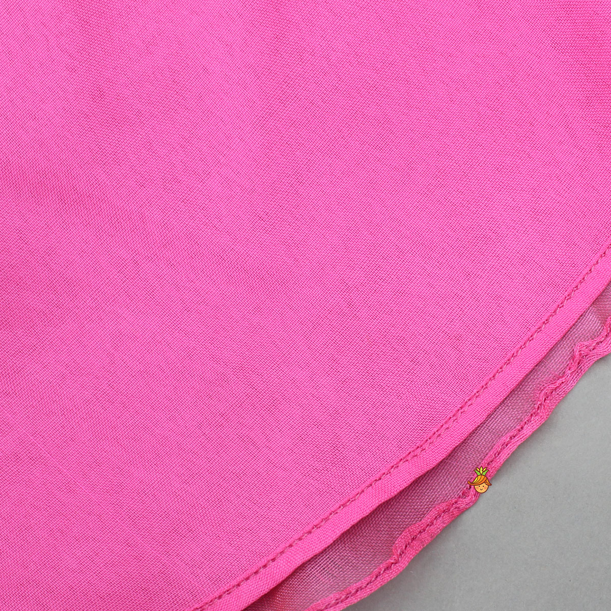 Pink High Low Organza Top With Multicolour Printed Skirt