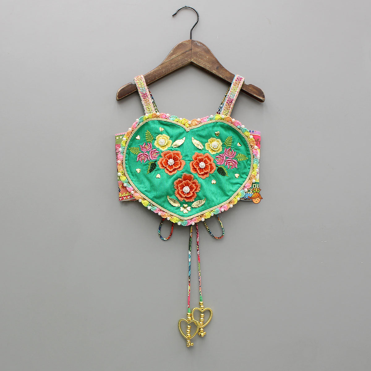 Embroidered Heart Shaped Top And Multicolour Lehenga With Dupatta