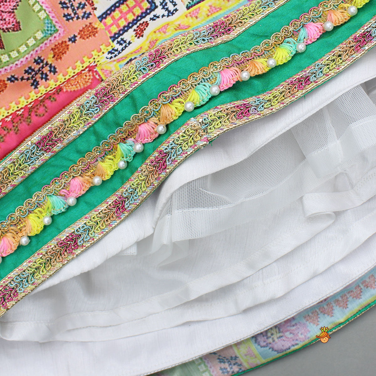 Embroidered Heart Shaped Top And Multicolour Lehenga With Dupatta