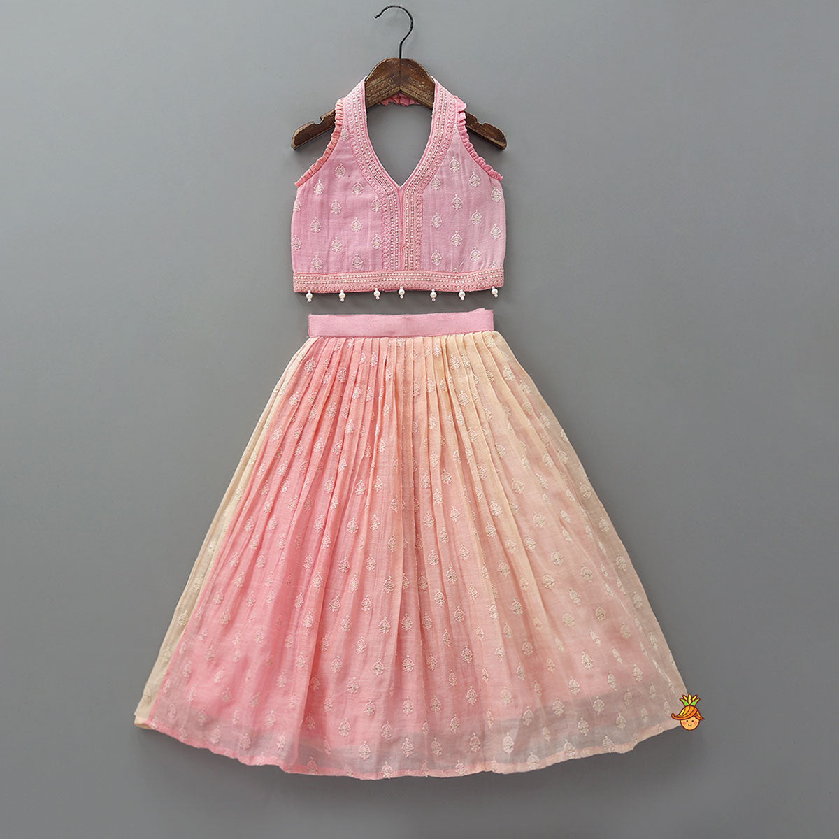 Pink Halter Neck Top With Ombre Lehenga