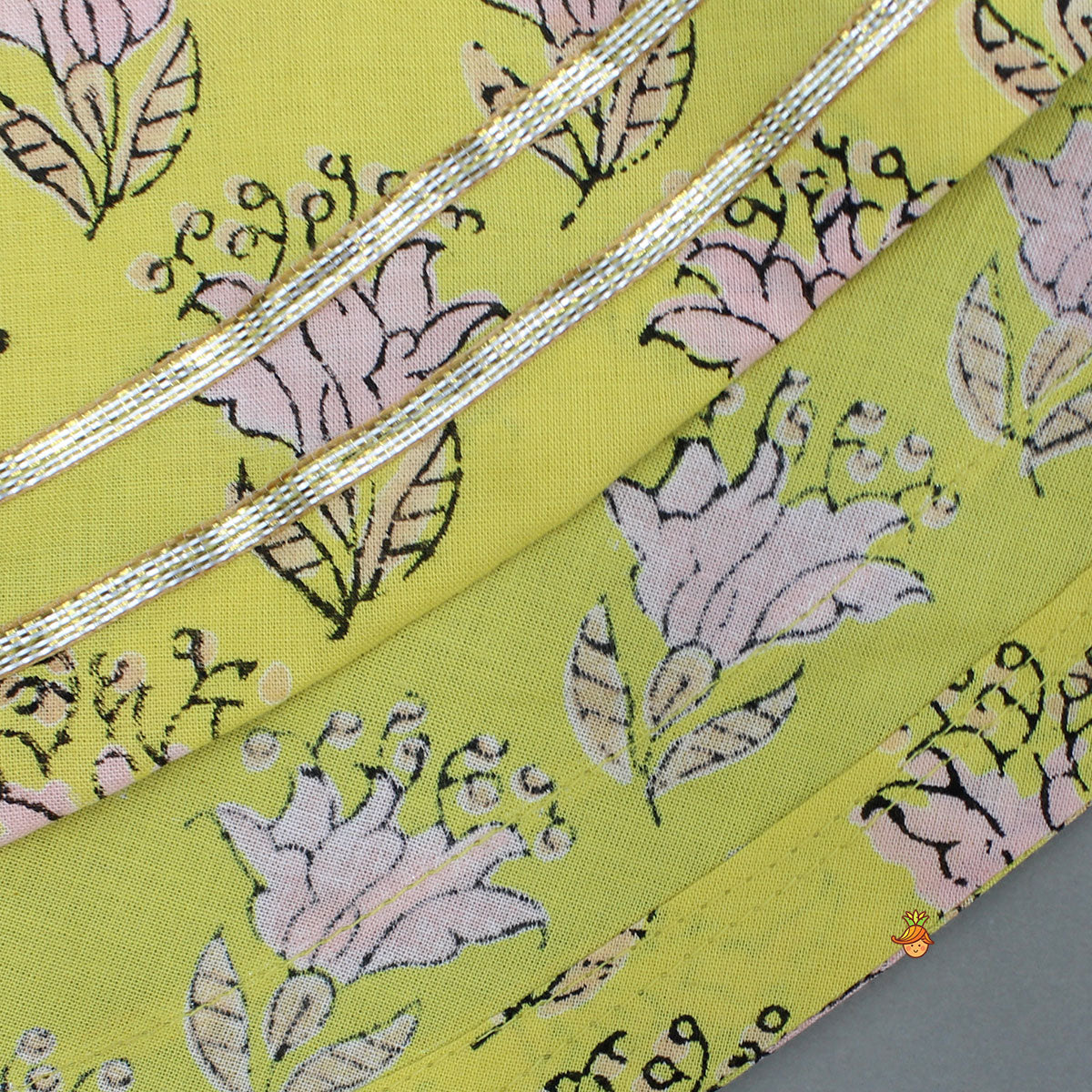 Floral Printed Yellow Kurti And Sharara With Pink Net Dupatta