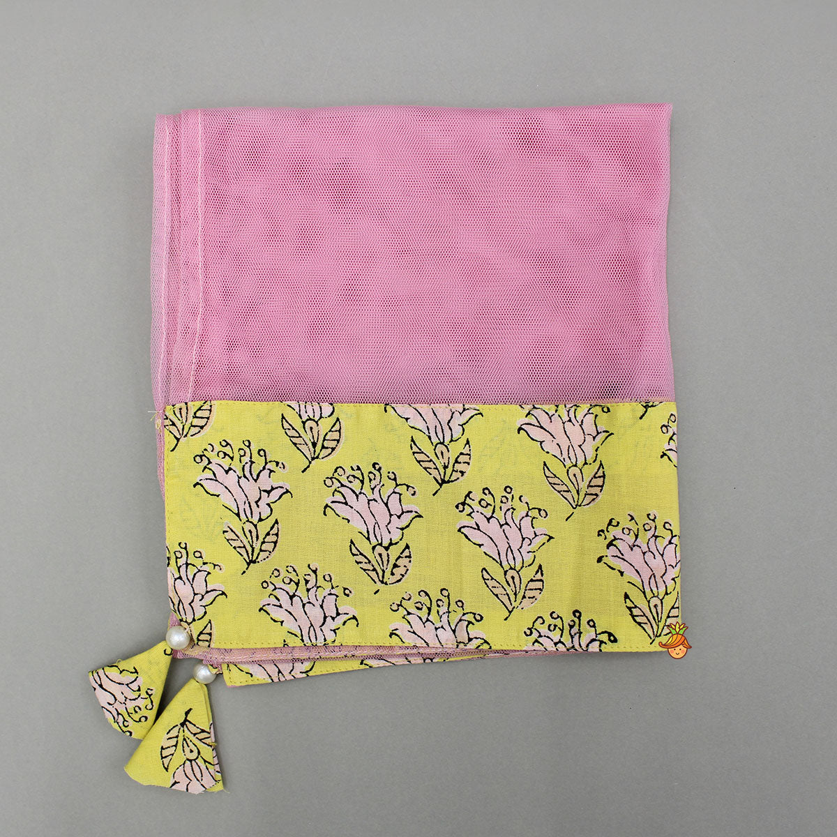 Floral Printed Yellow Kurti And Sharara With Pink Net Dupatta