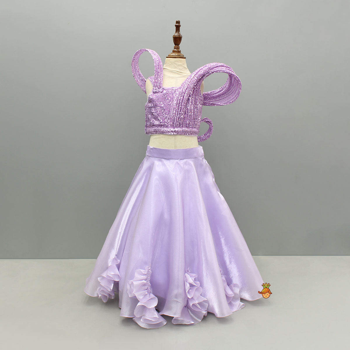 Lavender Sequins Strappy Top With Glass Tissue Lehenga