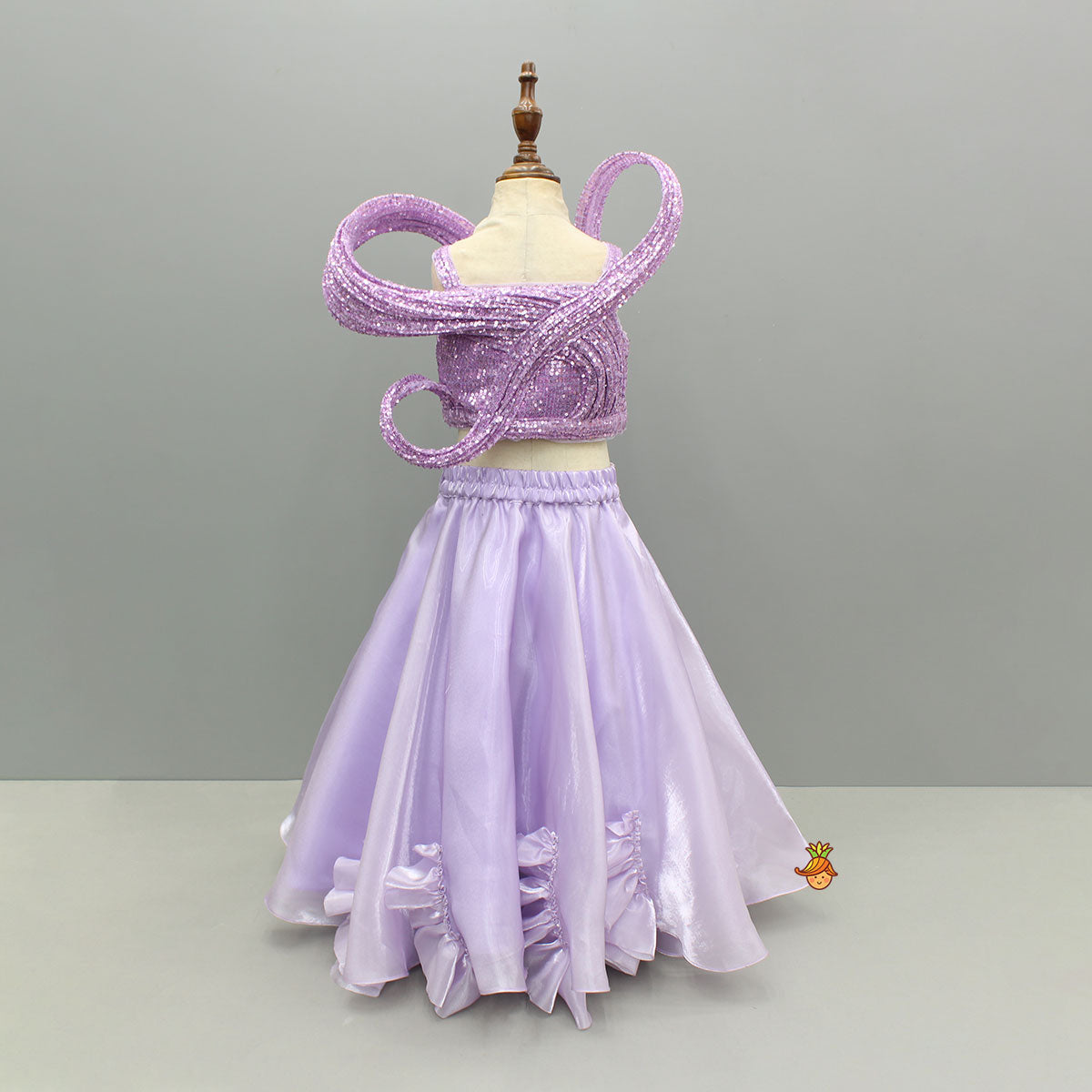 Lavender Sequins Strappy Top With Glass Tissue Lehenga