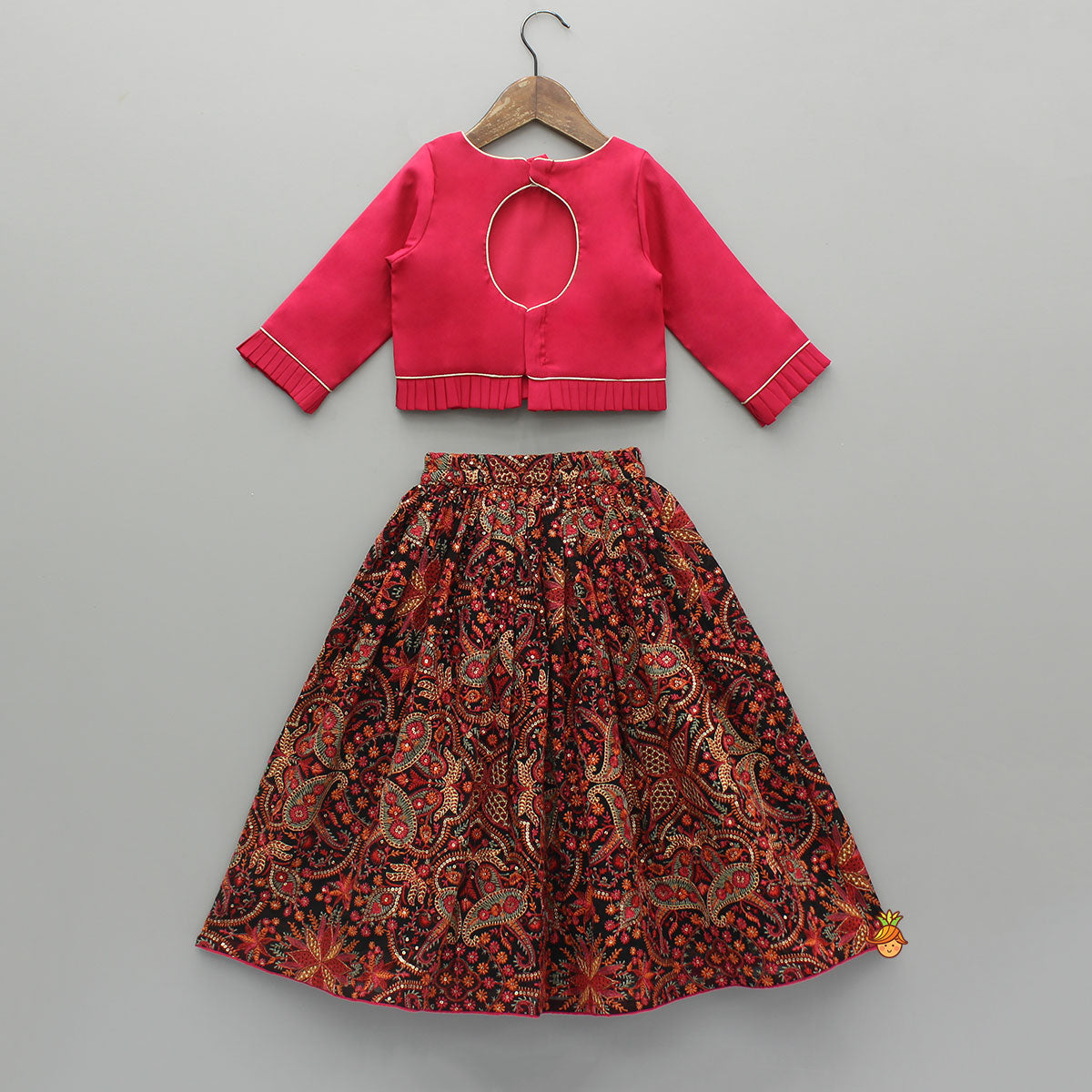 Beautiful Embroidered Pink Top With Floral Embroidered Lehenga And Dupatta