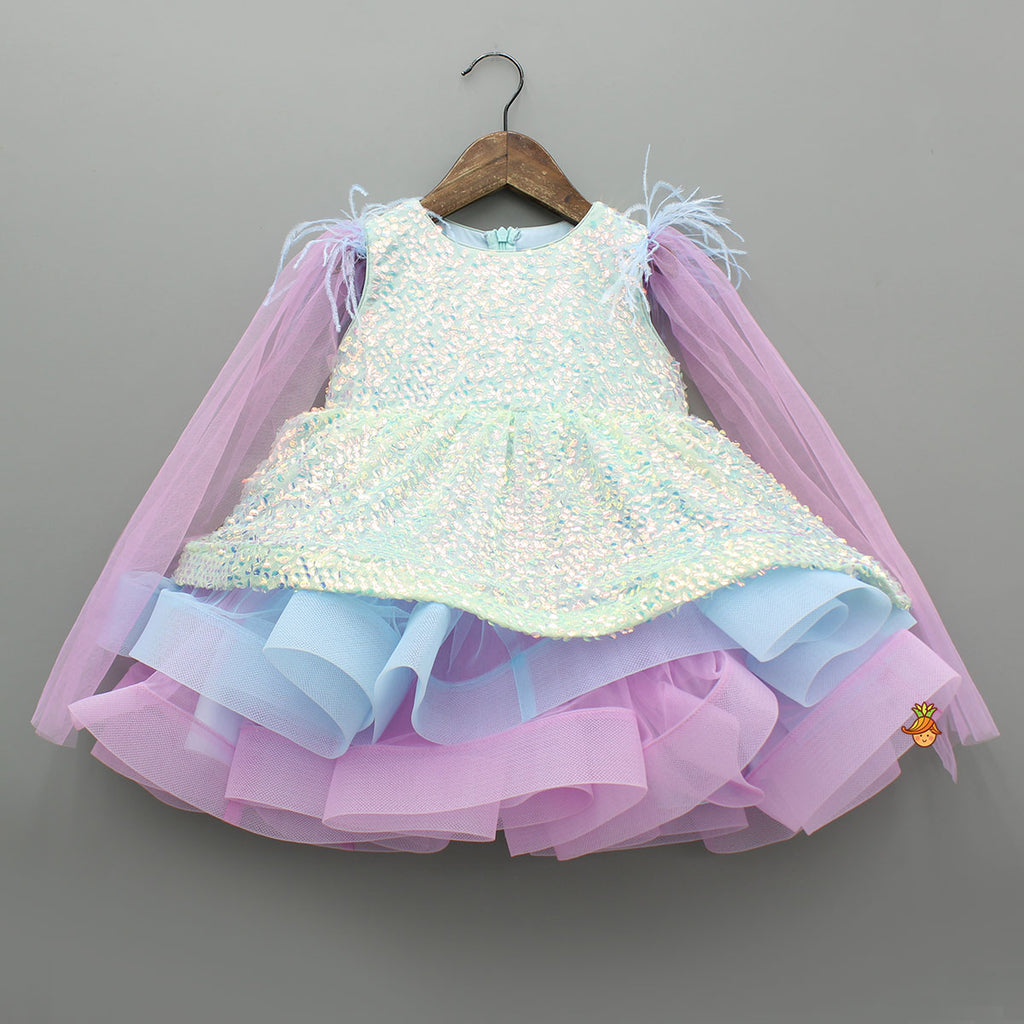 Holographic Sequin Embellished Layered Dress
