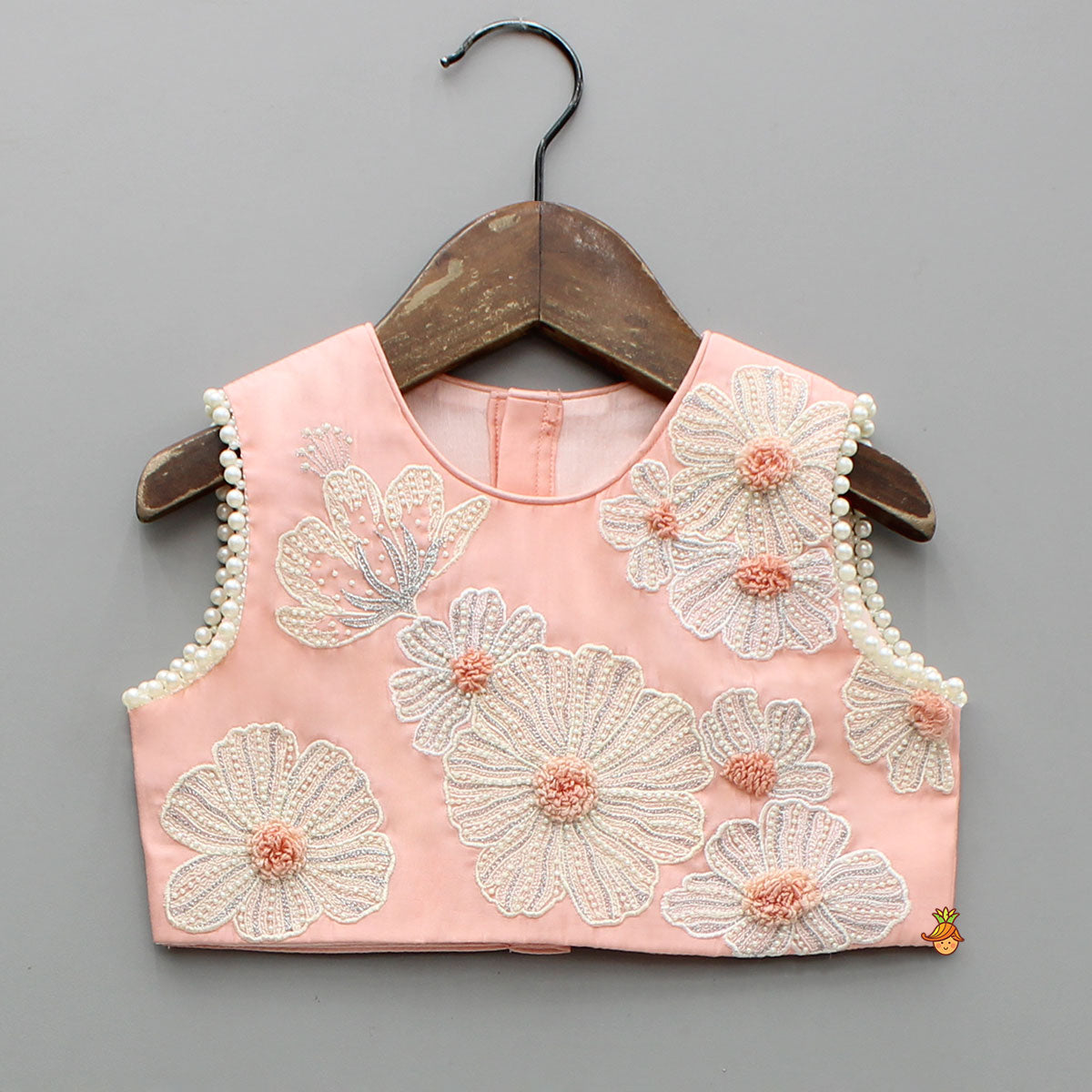 Peach Floral Embroidered Top With Silk Lehenga And Dupatta