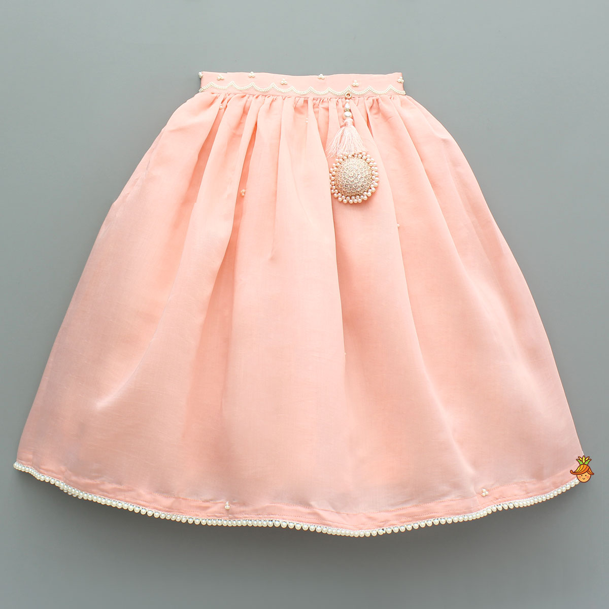 Peach Floral Embroidered Top With Silk Lehenga And Dupatta