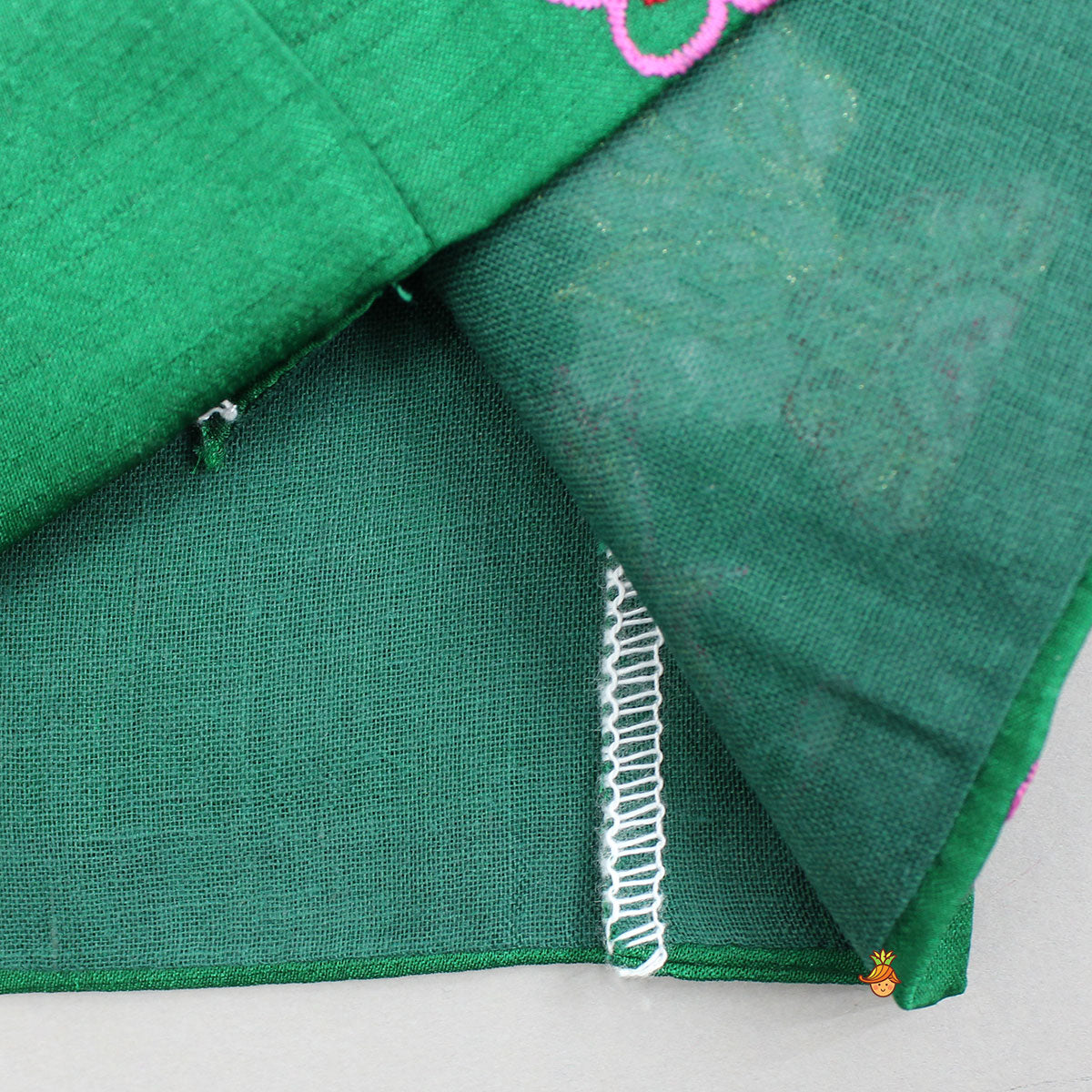 Pink And Green Embroidered Ruffle Top With Lehenga And Dupatta