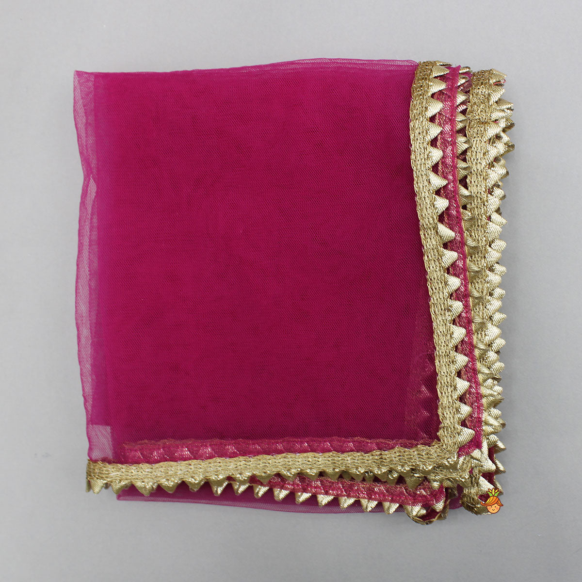 Pink And Green Embroidered Ruffle Top With Lehenga And Dupatta