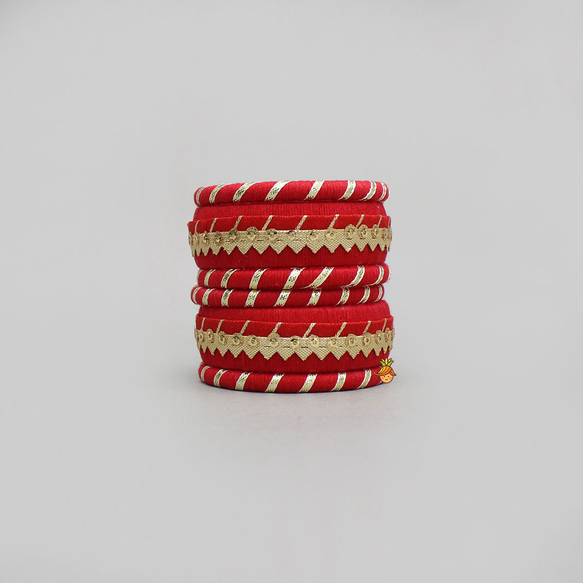 Gota Lace-Embellished Red Thread Bangles