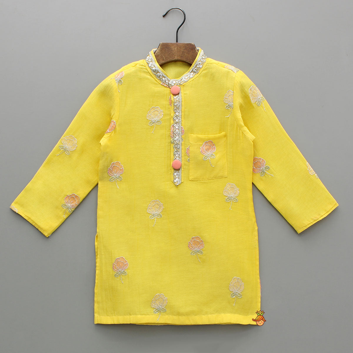 Yellow Embroidered Kurta With Dhoti