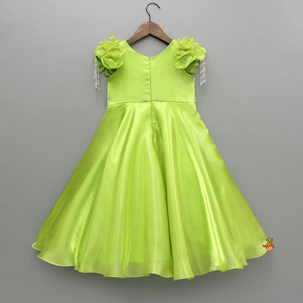 Green Glass Tissue Gown With Pleated Yoke