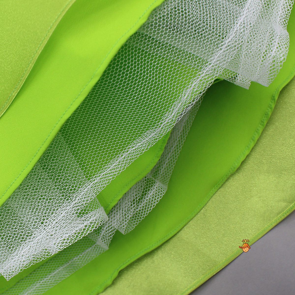 Green Glass Tissue Gown With Pleated Yoke