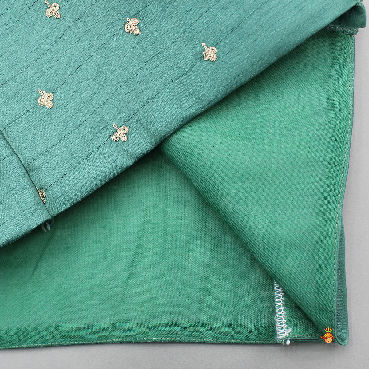 Green Silk Kurta With Embroidered Jacket And Off White Pyjama