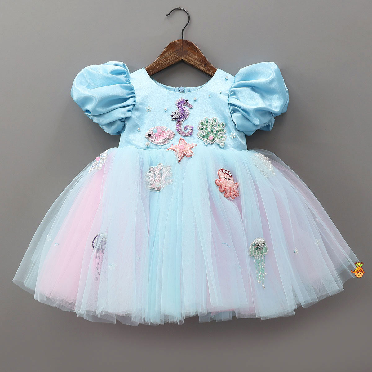 Satin Dress With Sea Creature Embroidery