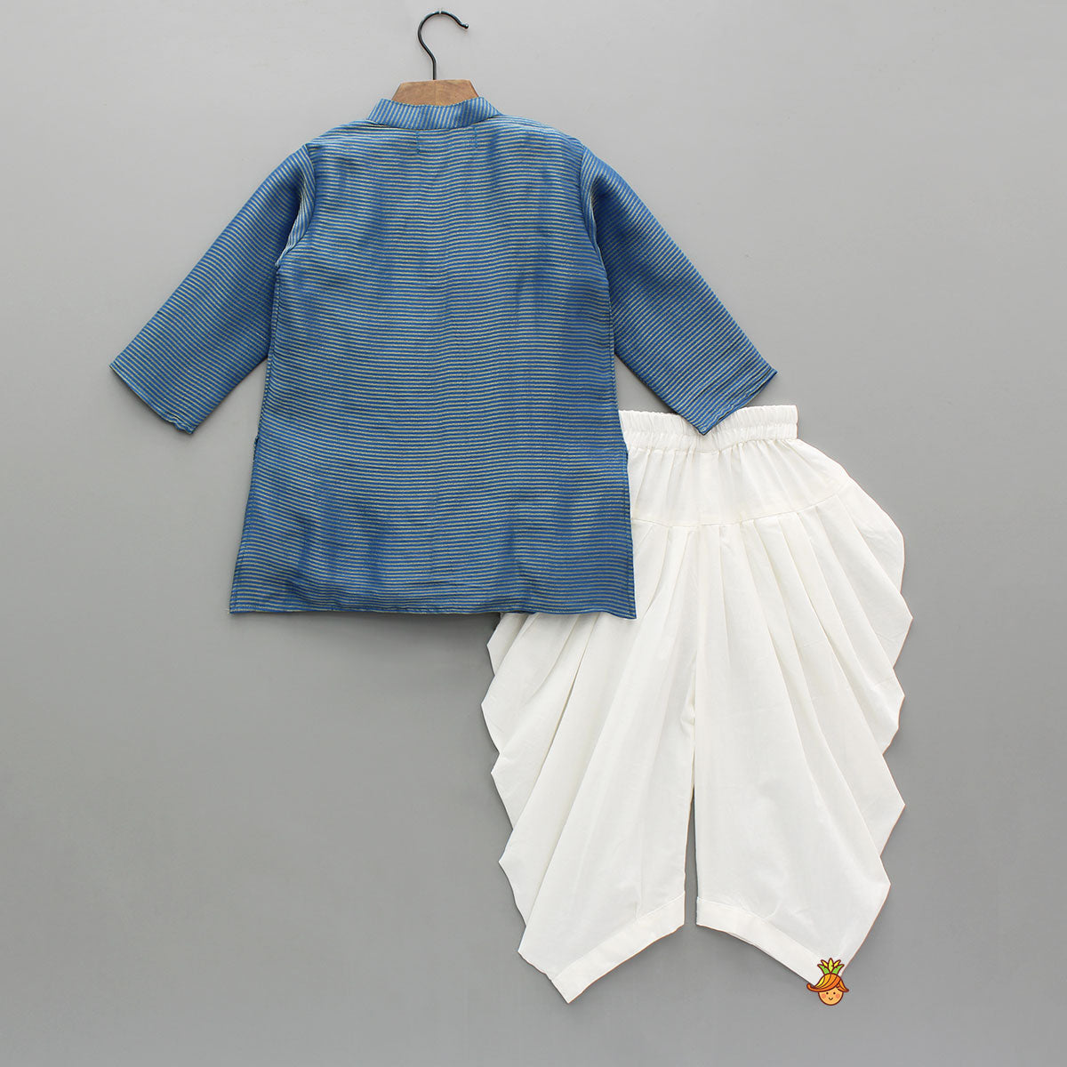Shimmery Blue Embroidered Asymmetrical Kurta With Dhoti