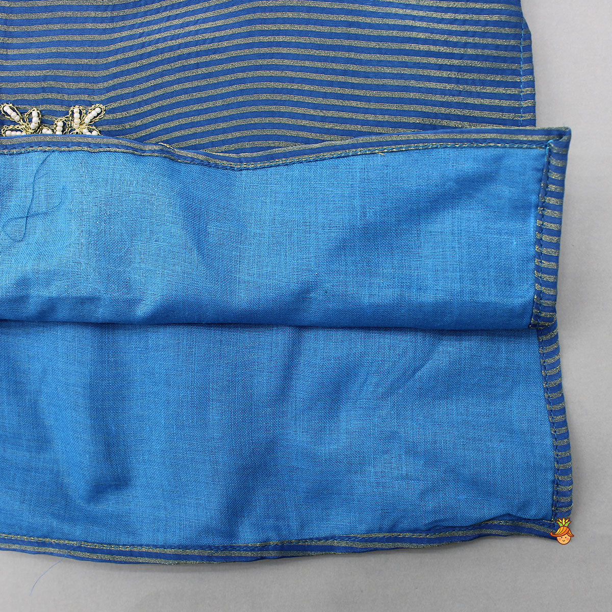 Shimmery Blue Embroidered Asymmetrical Kurta With Dhoti