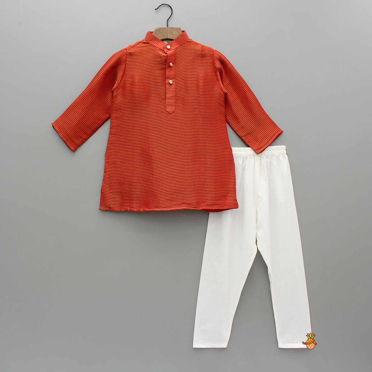 Red Gota Kurta With Churidar And Jacket
