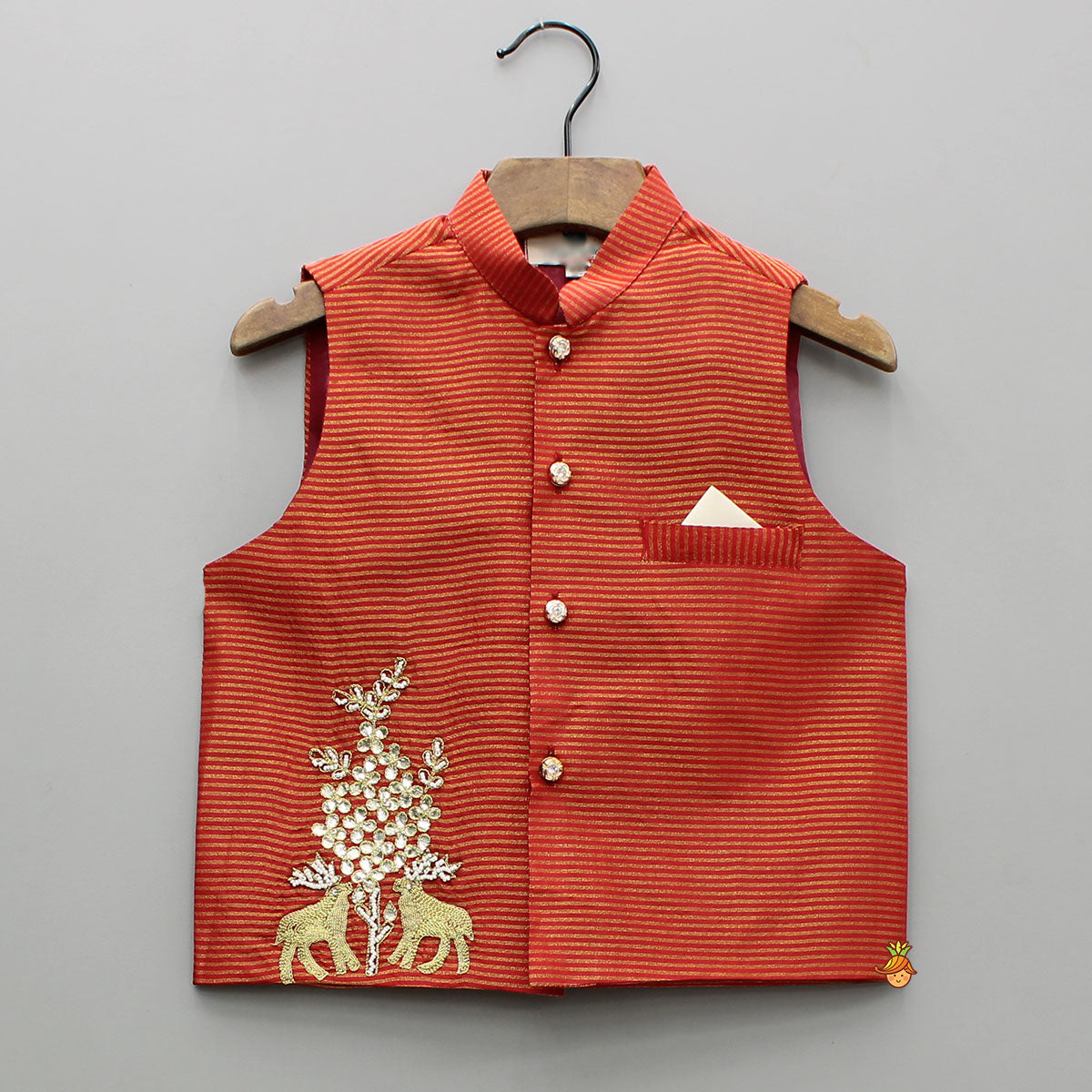 Red Gota Kurta With Churidar And Jacket