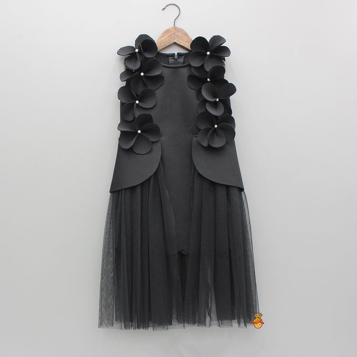 Black Flowers Adorned Net Panel Dress